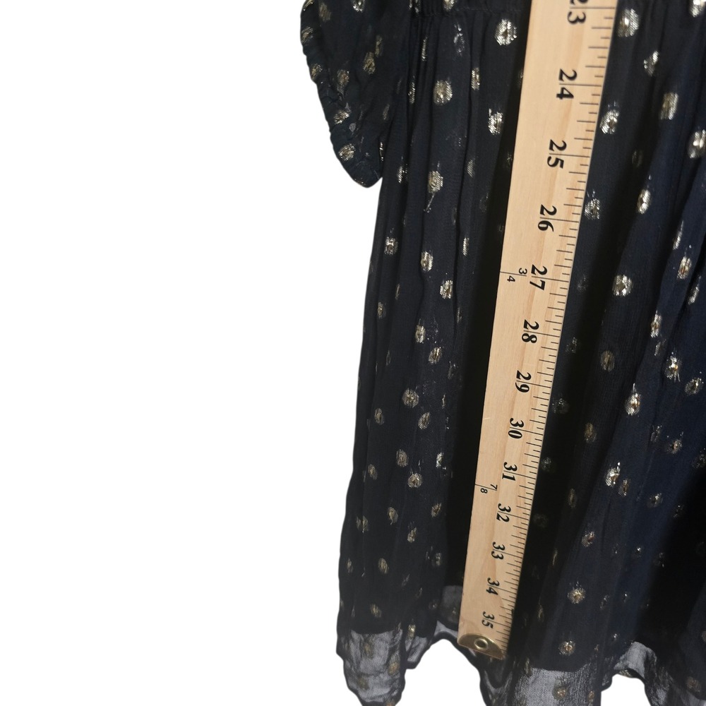 Velvet by Graham & Spencer Black Gold Metallic Polka Dot Smocked Mini Dress M - Picture 6 of 10